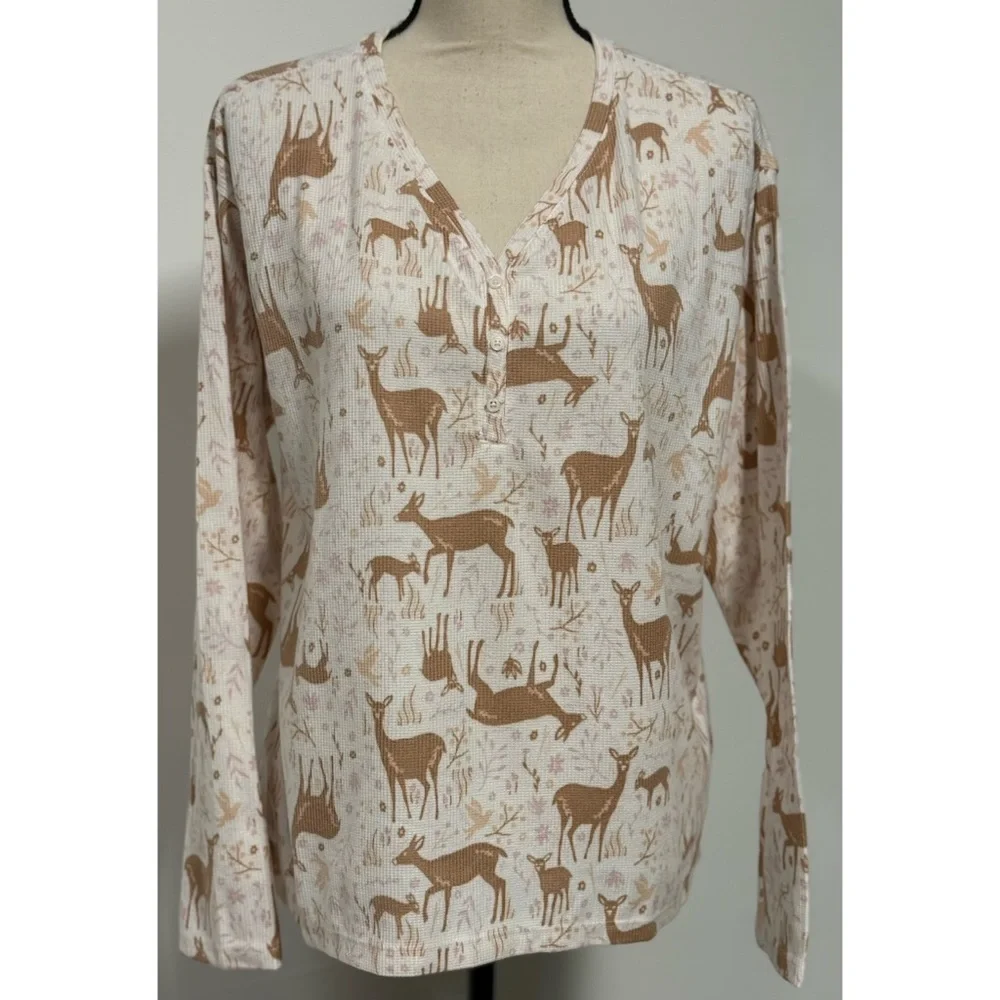 LC Lauren Conrad Long Sleeve Henley Pajama Top & Pajama Pants Sleep Set Size L